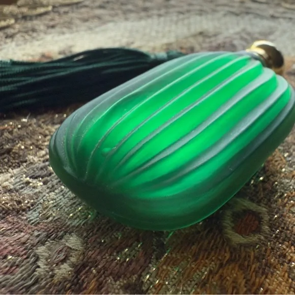 Green Glass Perfume Bottle with Tassel